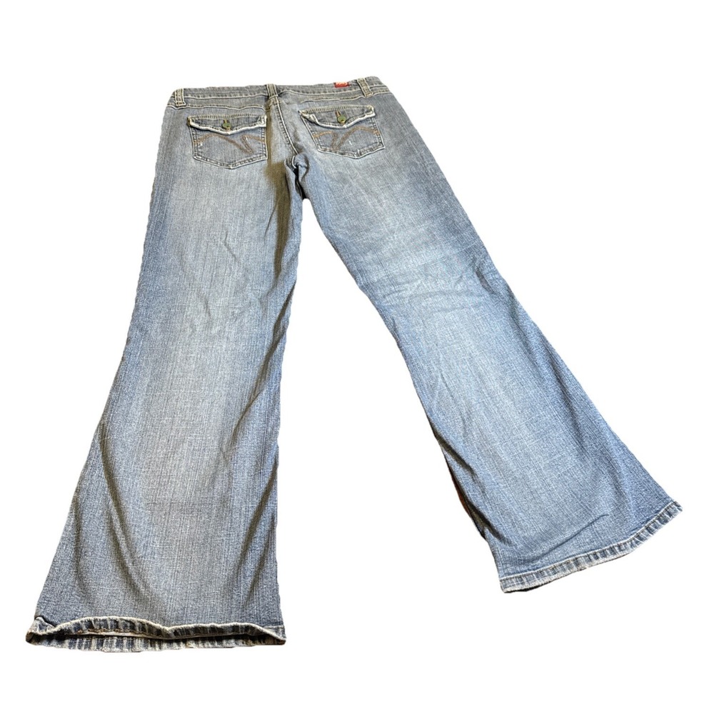 Vanity Flare Jeans 29x31 Women's Blue Mid Rise Stretch Y2K Flap Pocket - Picture 7 of 7